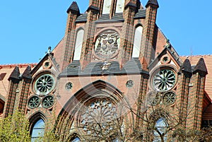 Poland, Wroclaw, Tumski island, part of the facade of the Metropolitan Higher Theological Seminary