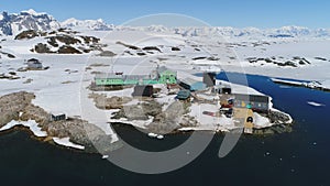 Polar antarctic vernadsky base aerial zoom out