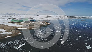 Polar antarctic vernadsky station aerial view