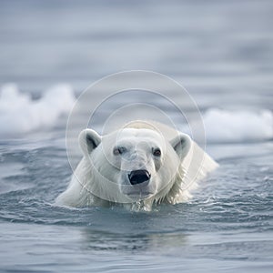 Polar bear baby play in water.