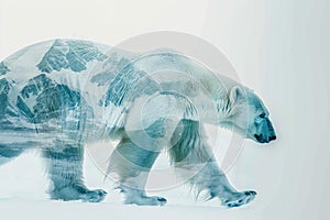 A polar bear blended with the icy landscape of the Arctic in a double exposure