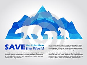 Polar bear on Blue low poly ice mountain vector art design