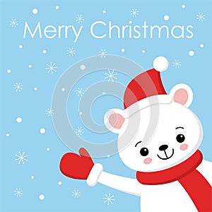 Polar bear cartoon character. A Cute Polar bear wearing Santa Claus hat Vector illustration for Merry Christmas and