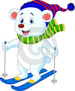 Polar bear cartoon skiing