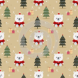 Polar Bear in Christmas Theme Seamless Pattern
