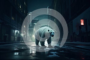 Polar bear city after rain. Generate Ai