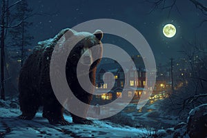 Polar bear city winter. Generate Ai