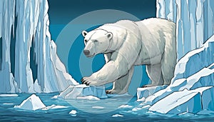 A polar bear climbing a glacier