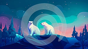 Polar bear with cub on icefield - AI generated