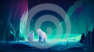 Polar bear with cub on icefield - AI generated