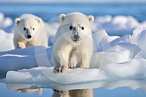 Polar bear cubs in the snow. Ai Generative