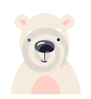 Polar bear cute animal baby face vector illustration. Hand drawn style nursery character. Scandinavian funny kid design