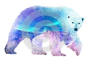 Polar bear double exposure illustration