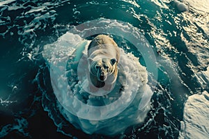 Polar bear on drift ice edge .Generative AI