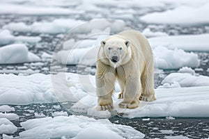 Polar bear on drift ice edge .Generative AI