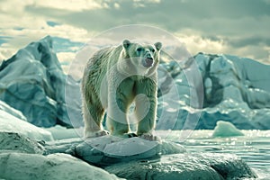 Polar bear on drift ice edge .Generative AI
