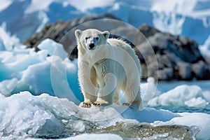 Polar bear on drift ice edge .Generative AI