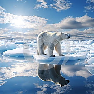 Polar bear on drift ice edge with snow a water in Arctic Svalbard. White animal in the nature habitat Norway