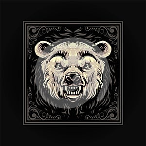 Polar bear Head Illustration with square ornament