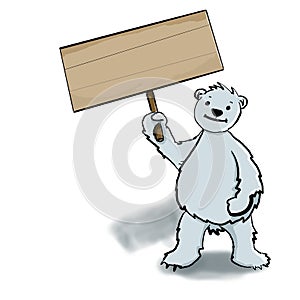 Polar bear holding a sign