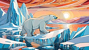 Polar bear ice cap arctic sunset feeding serene view