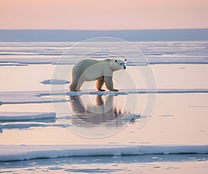 Polar bear on ice floe.