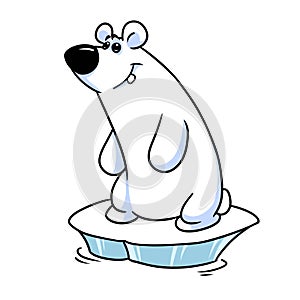 Polar bear ice floe animal character cartoon illustration