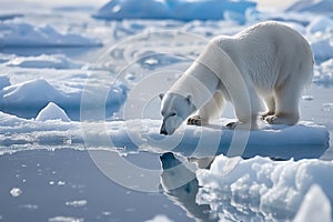 Polar bear on ice floe melting glacier