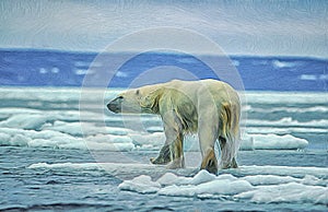 Polar bear on ice floe,photo art