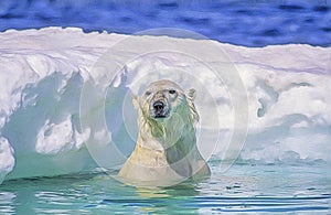 Polar bear in ice floe, photo art