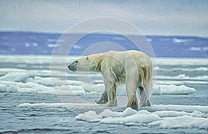 Polar bear on ice floe,photo art
