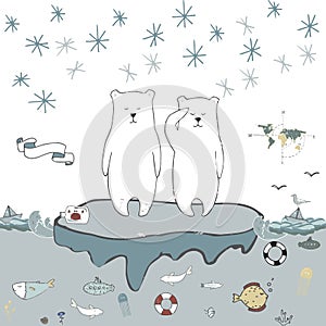 Polar bear ice floe vector celebration greeting birthday card winter mood friendly school xmas day letter holidays landscape snow