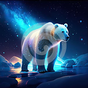 Polar bear on the ice of the North Pole. Elements of this image furnished by NASA Generative AI