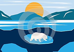 Polar Bear on Ice Northern Landscape Illustration