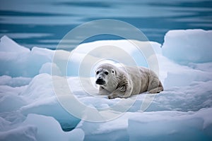 Polar bear on the ice. Weddel Seal Leptonychotes weddellii.