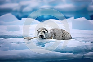 Polar bear on the ice. Weddel Seal Leptonychotes weddellii.