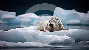 Polar bear on the ice. Weddel Seal Leptonychotes weddellii.