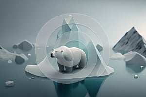 Polar bear on a iceberg. 3d render. Global warming concept