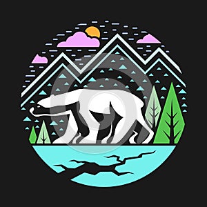 Polar bear on Iceberg abstract circle style vector design