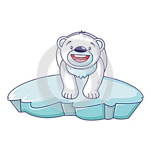 Polar bear on iceberg icon, cartoon style