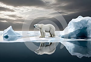 a polar bear on an iceberg with a sky background