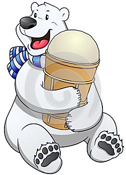 Polar bear label with ice cream. Vector Illustration.