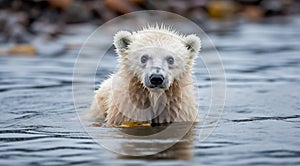 polar bear in the lake, white bear in the nature, polar bear in the polar regions, close-up of white bear