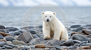 polar bear in the lake, white bear in the nature, polar bear in the polar regions, close-up of white bear
