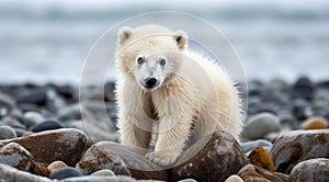 polar bear in the lake, white bear in the nature, polar bear in the polar regions, close-up of white bear