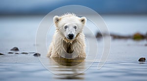 polar bear in the lake, white bear in the nature, polar bear in the polar regions, close-up of white bear