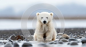 polar bear in the lake, white bear in the nature, polar bear in the polar regions, close-up of white bear