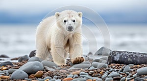 polar bear in the lake, white bear in the nature, polar bear in the polar regions, close-up of white bear