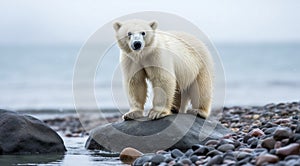 polar bear in the lake, white bear in the nature, polar bear in the polar regions, close-up of white bear