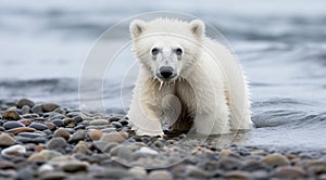 polar bear in the lake, white bear in the nature, polar bear in the polar regions, close-up of white bear